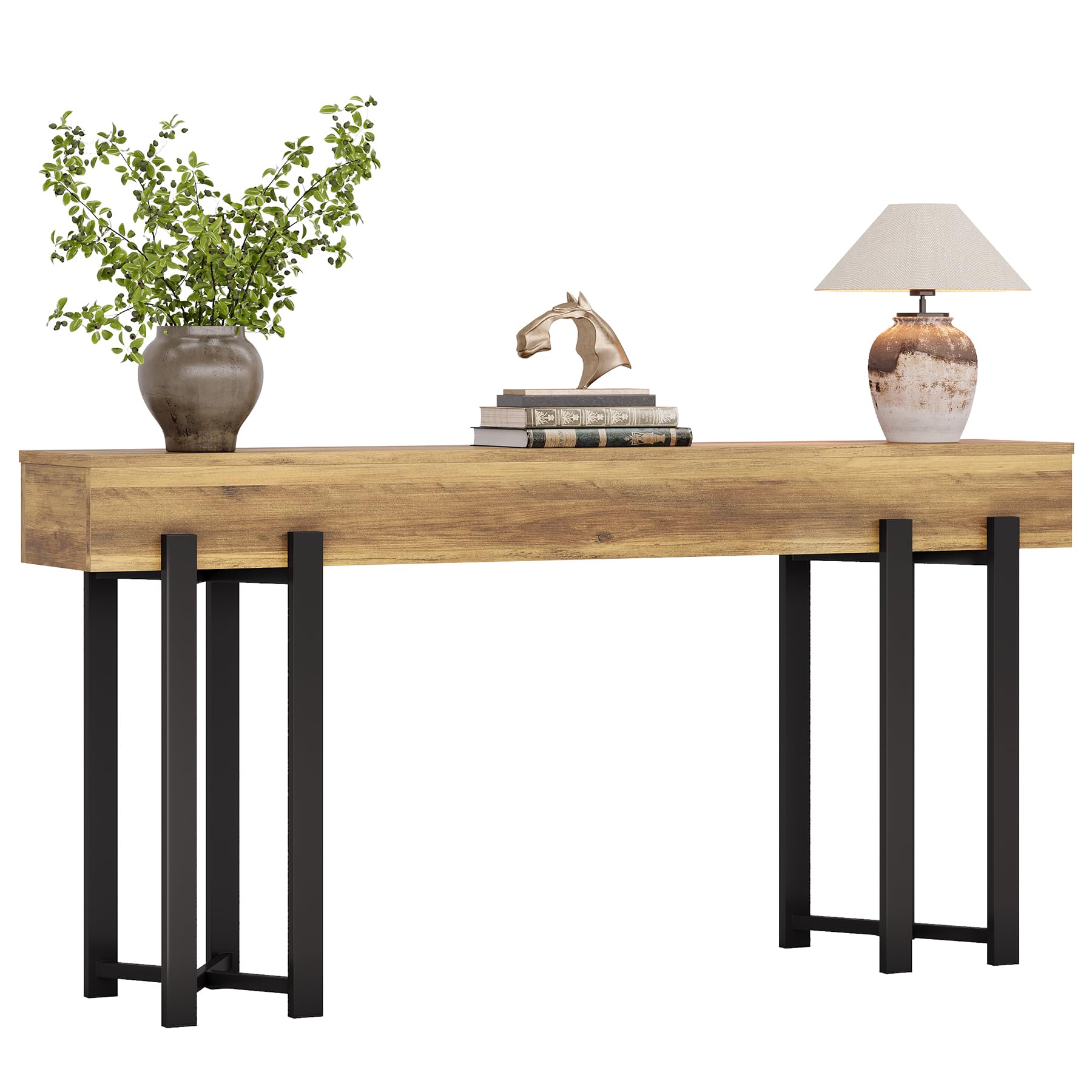 Tribesigns Mesa consola estrecha de 160 cm en estilo rústico, ahorra espacio para pasillo, pasillo y salón, como mesa de centro detrás del sofá o escritorio de oficina en casa con estructura de metal