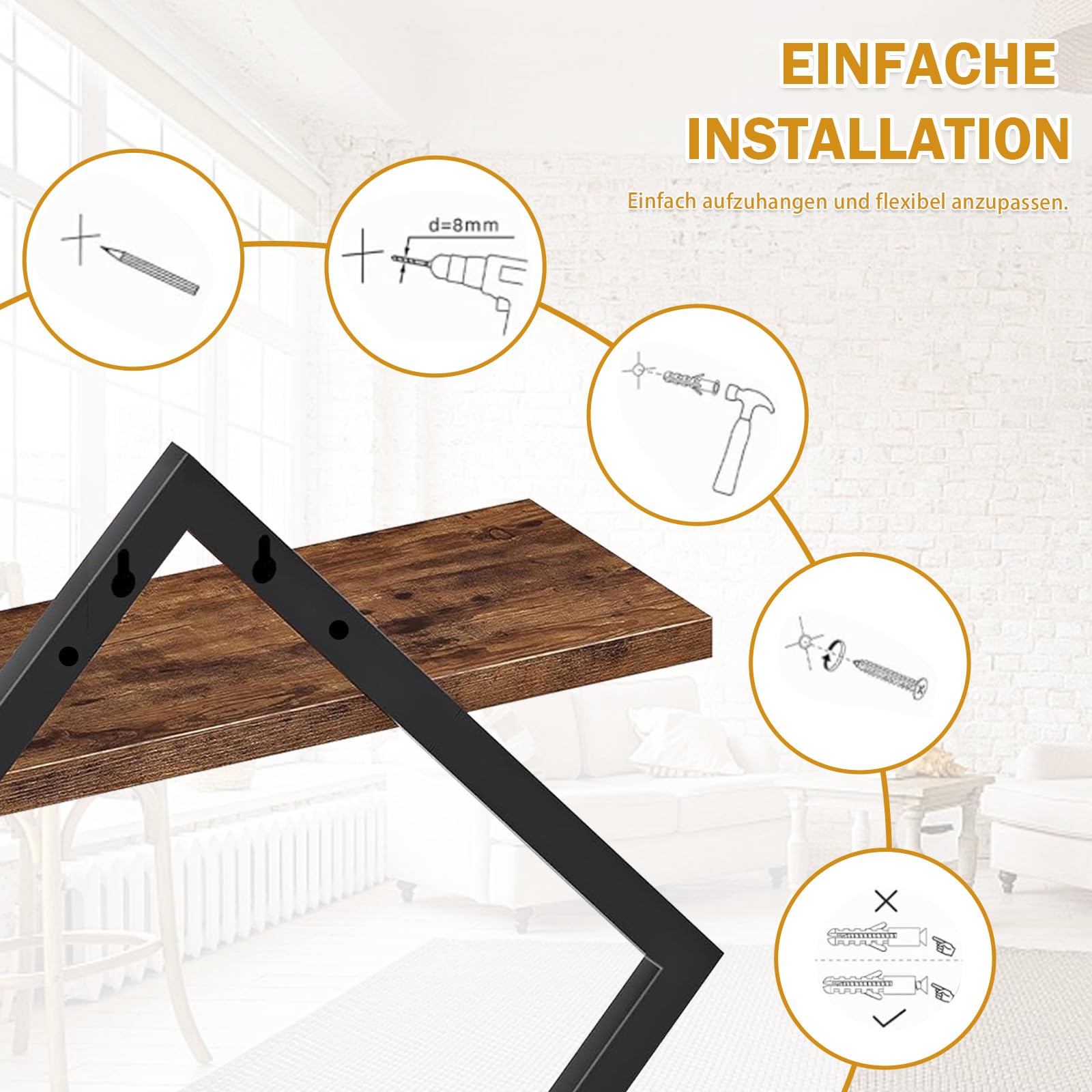 2er-Set Wandregal, Wandregal Holz, Regal Wand, Schweberegal Doppellagig, Leicht zu Verstauen für Wohnzimmer,Schlafzimmer,Küche
