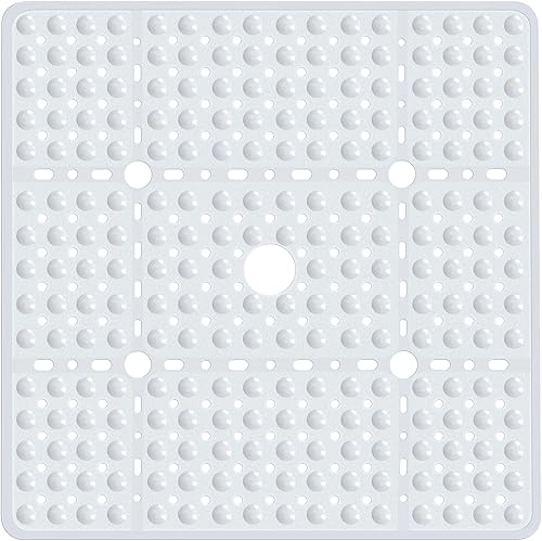Miniatura 12 de Tapete de ducha cuadrado grande de 27 x 27 pulgadas, color negro, tapete antideslizante para ducha interior con grandes orificios de drenaje de