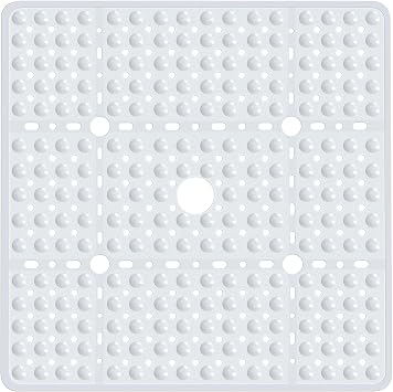 Large Square Shower Mat 27 x 27 Inch White, Non Slip Shower Bathtub Mats for Inside Shower With Big Suction Cups Drain Holes, Anti Slip Bathroom Floor Shower Stall Mats, Easy Clean, BPA-Free