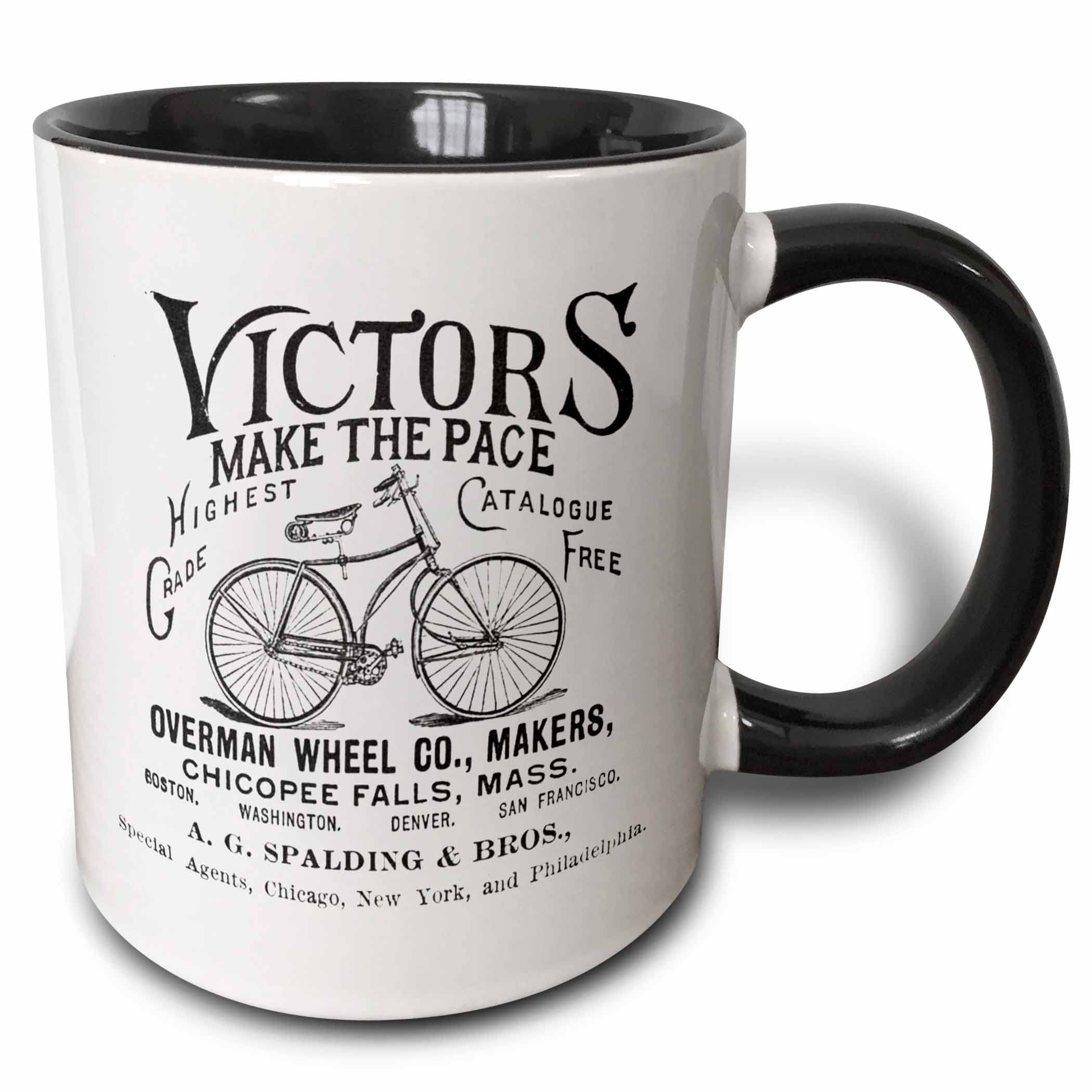 3dRose Victors Bicycles black and white vintage 11oz Two-Tone Black Mug