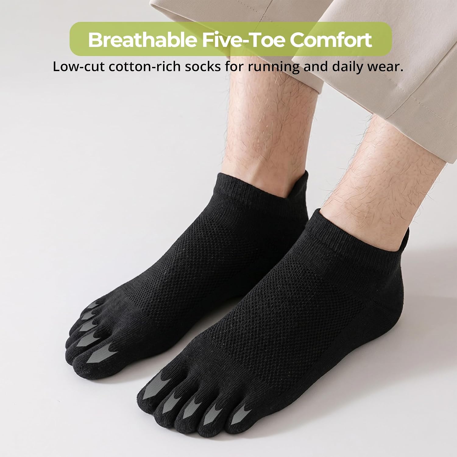 Toe Socks for Men, 72% Cotton Low Cut, 5 Pairs, US 7-11
