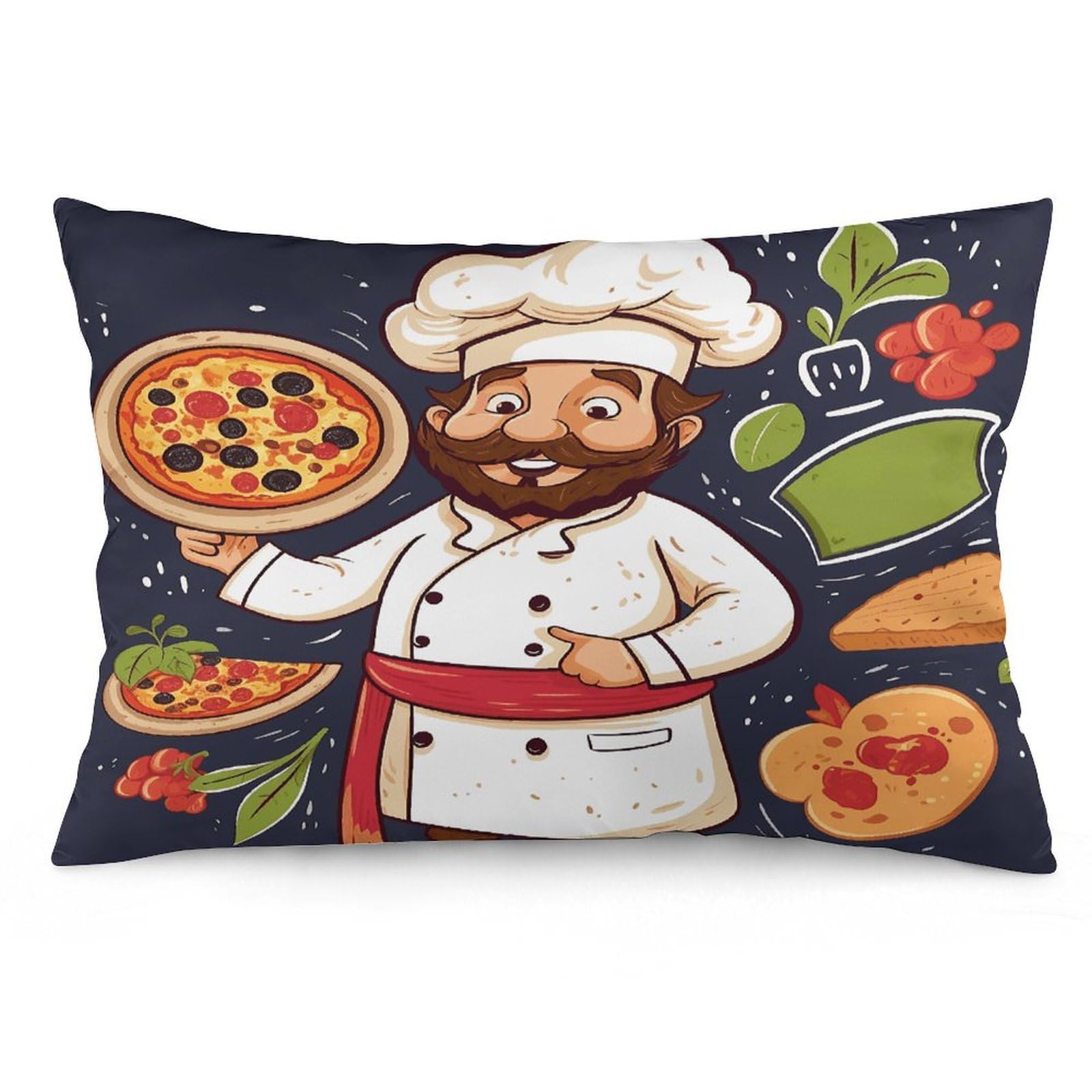 Chef Pizza Throw Pillow Cover Soft Lumbar Pillow Covers with Zipper Breathable Rectangular Cushion Case Polyester Pillow Case Decorative Body Pillow Cover for Couch Bed