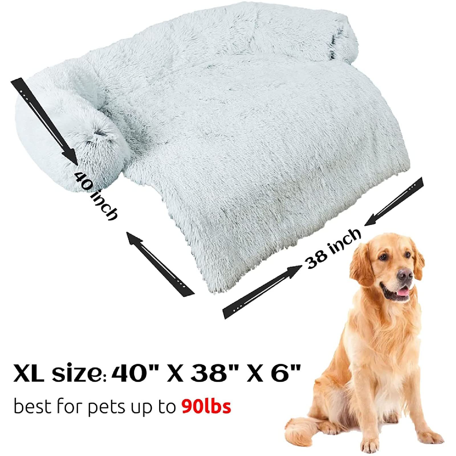 ANWA Morbido peluche cane divano letto – protezione mobili tappetino lavabile divano cuscino 102 x 102 x 16 cm