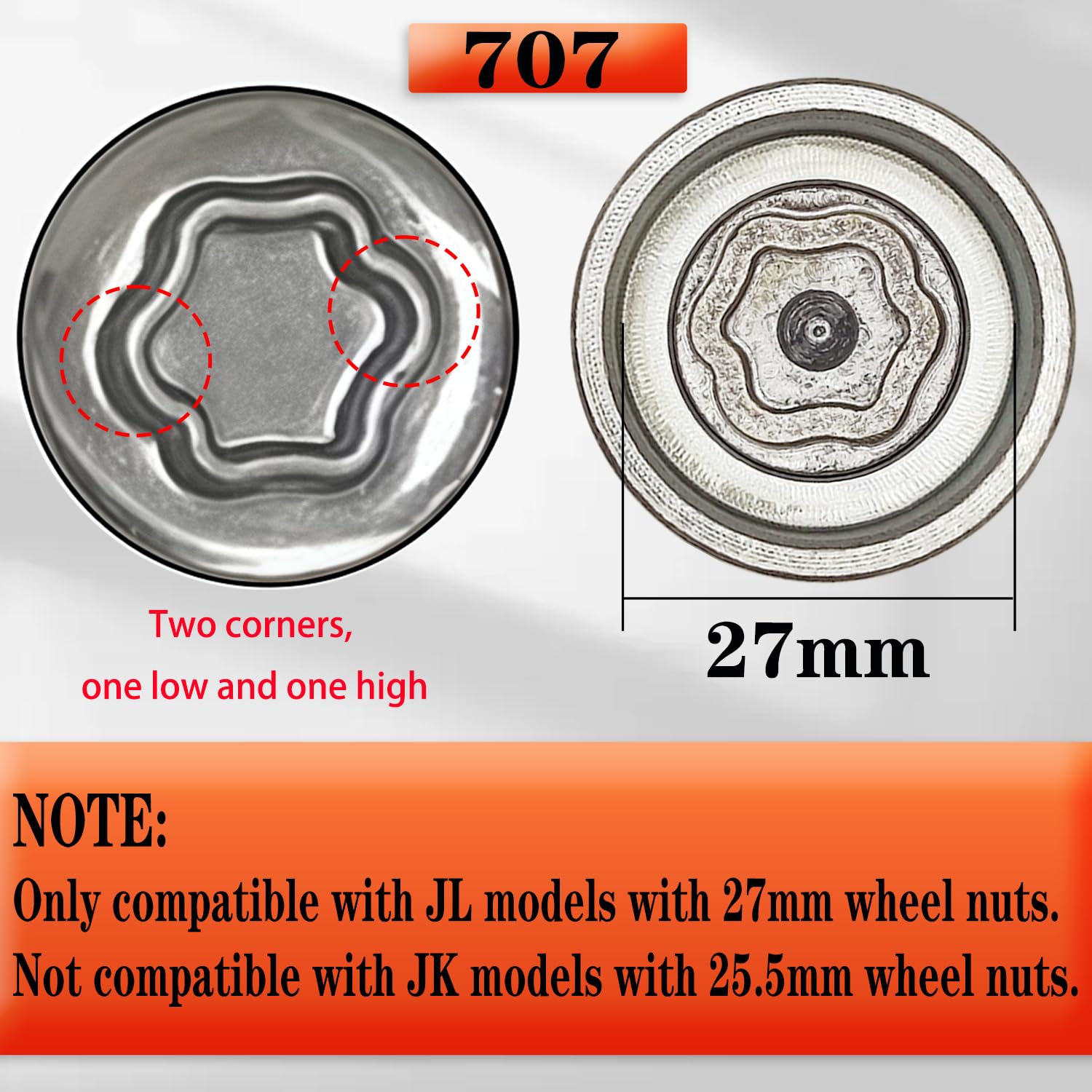 JL 707 for 27mm Nuts, Jeep Wheel Lock Nut Removal Tool, Anti-Theft Lug Nut Socket Adapter