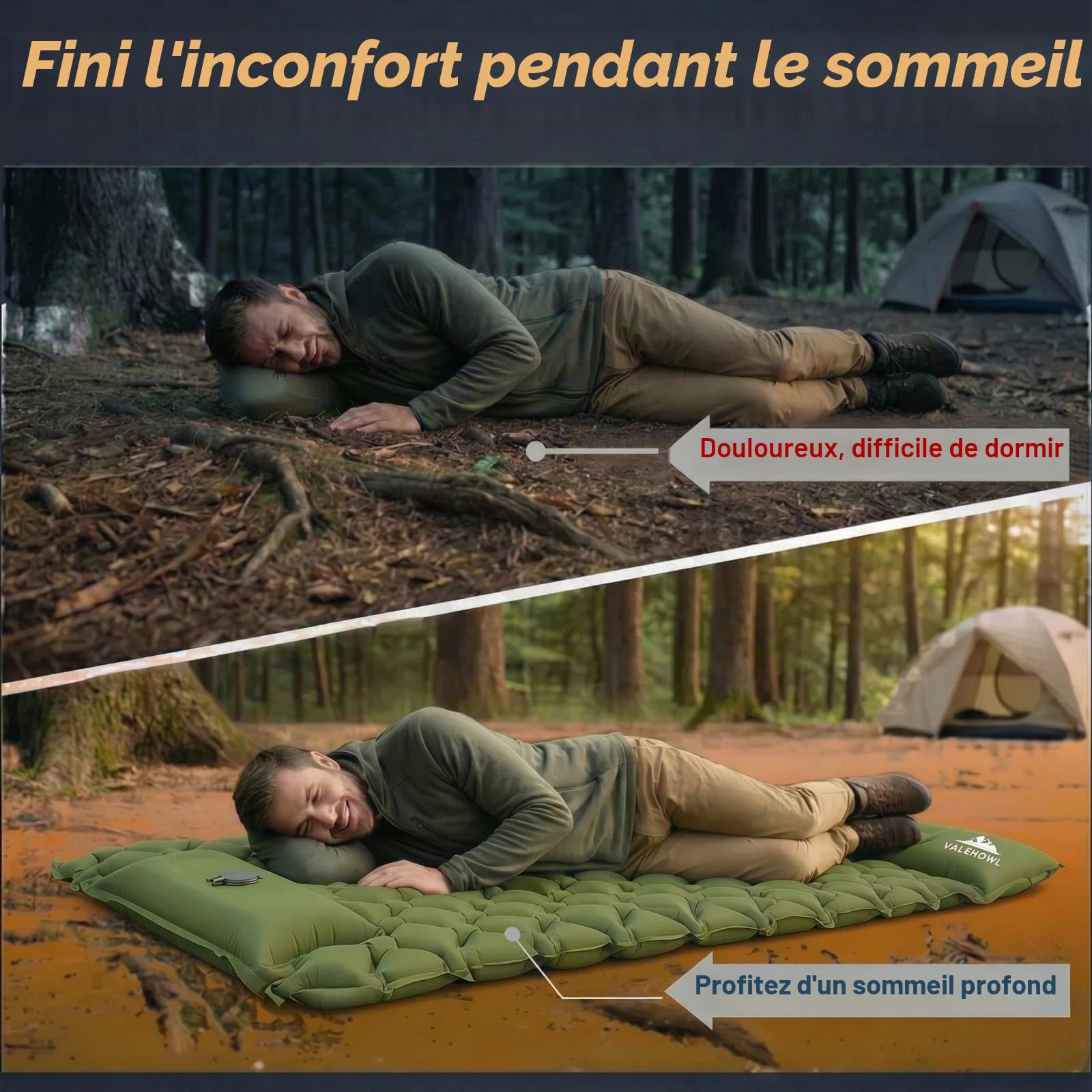 800g Matelas Gonflable Ultraléger de Camping, Tapis de Couchage Compact avec Pompe à Pied intégrée pour Tente, Randonnée, Extérieur