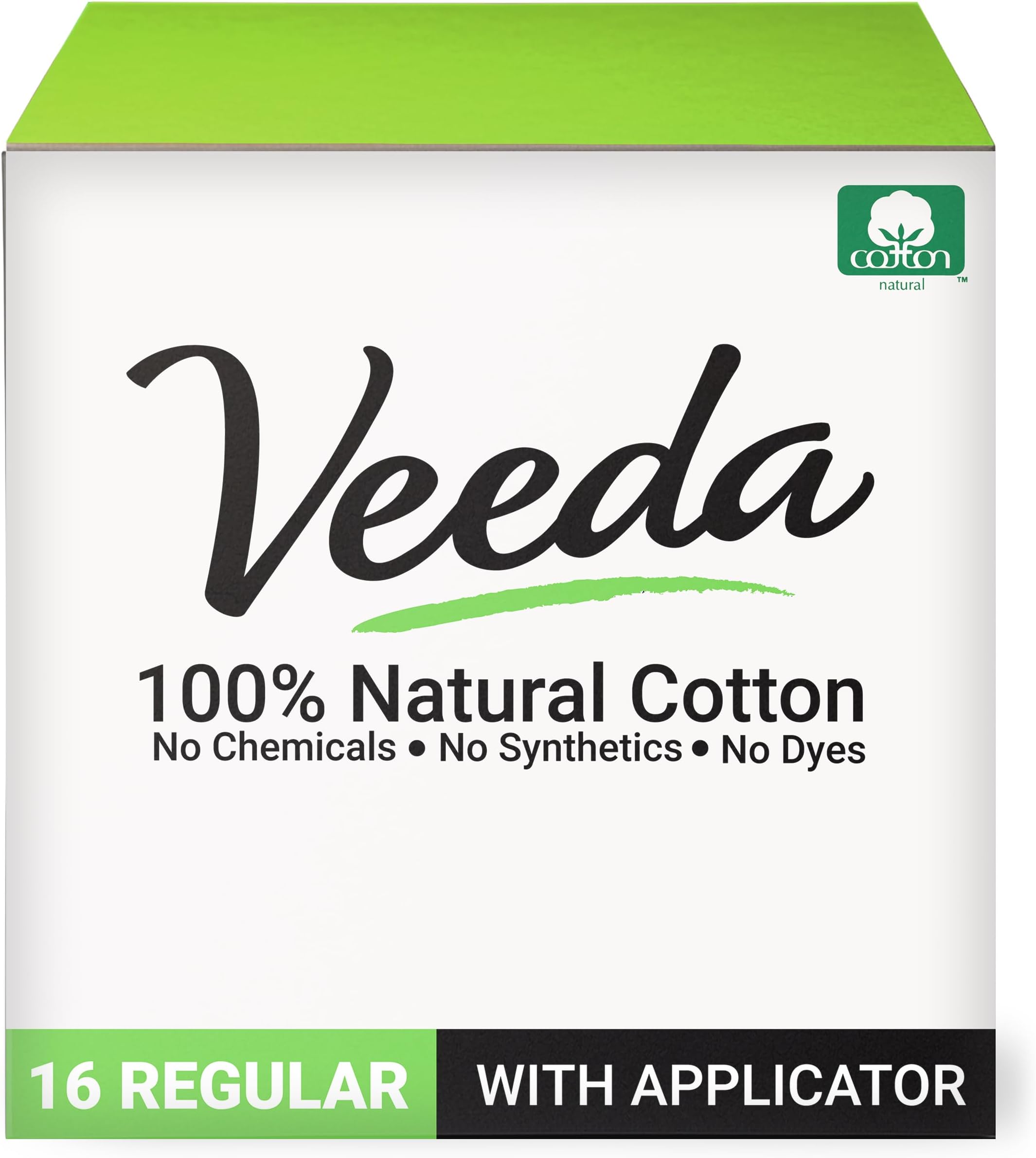 100% Natural Cotton Tampons - Regular Absorbency with leak proof protection - Compact BPA-Free Applicator - Unscented & Free from Chlorine, Toxin - 16 Count