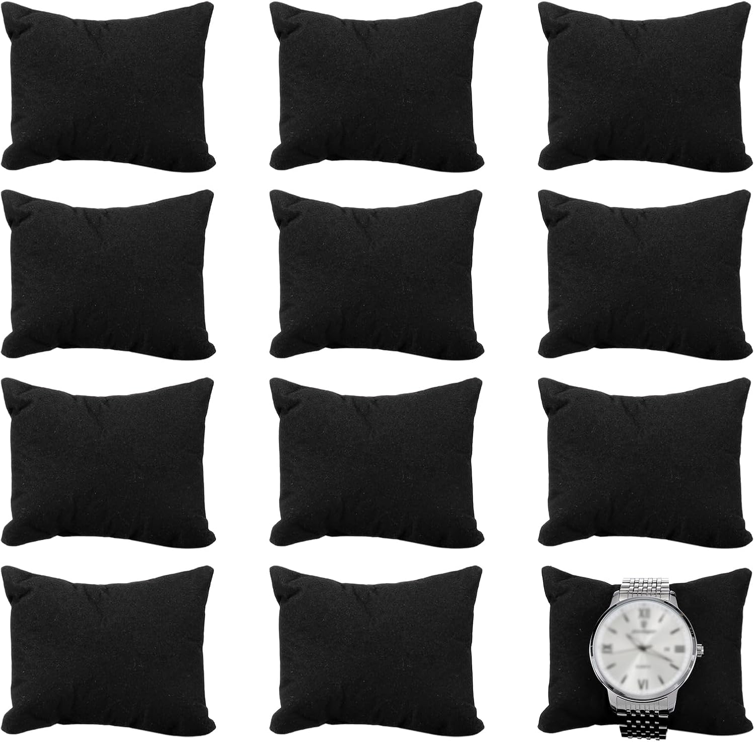 HARFINGTON Watch Pillow, 12 Pack Watch Pillows Inserts Velvet Watch Cushion Replacement Bracelet Pillow for Wristwatch Jewelry Display Gift Box, Black
