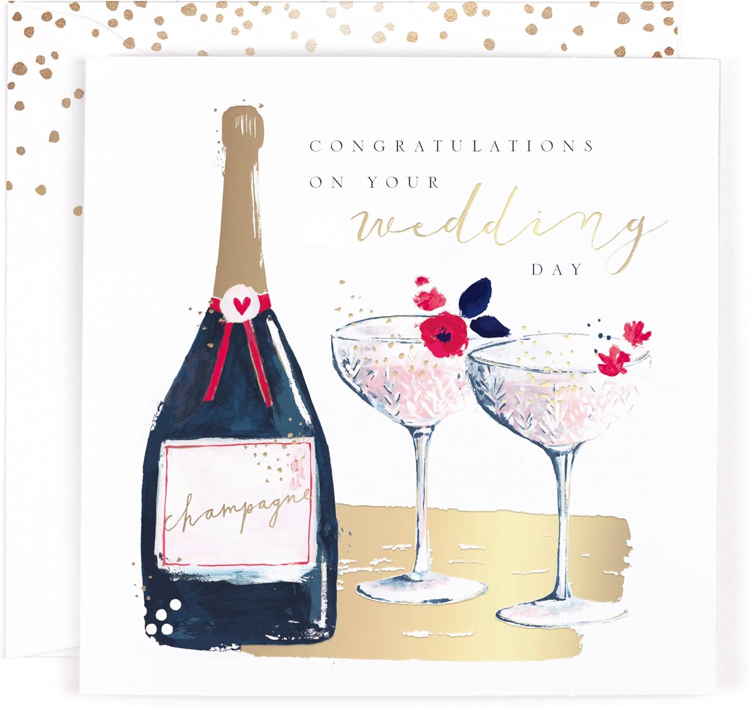 Hotchpotch Luxury Wedding Congratulations Card With Gold Foil Finish And Foiled Envelope - Swan Lake Collection London Size 6 x 6 inches