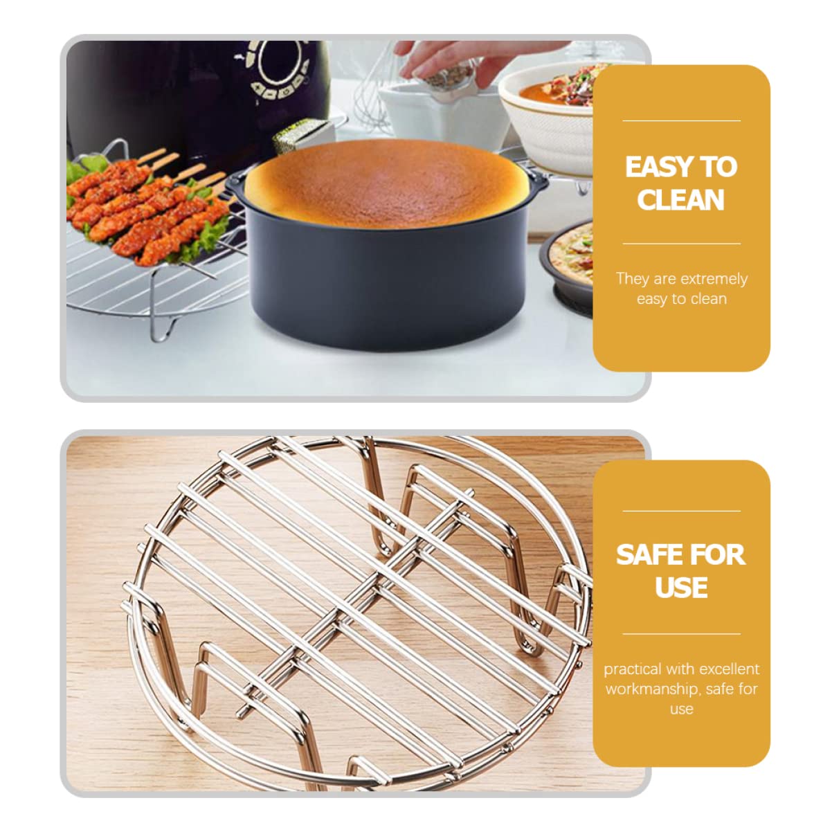 3 Pezzi Accessori per Friggitrice Ad Aria Set Teglia da Forno Griglia Rivestimento Antiaderente Griglia Vapore