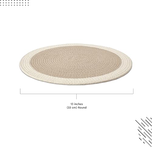 Miniatura 3 de Encasa XO Juego de 6 manteles individuales  Tapete redondo de algodón  13 pulgadas de diámetro  Beige y blanco roto  Cargadores para platos de cena