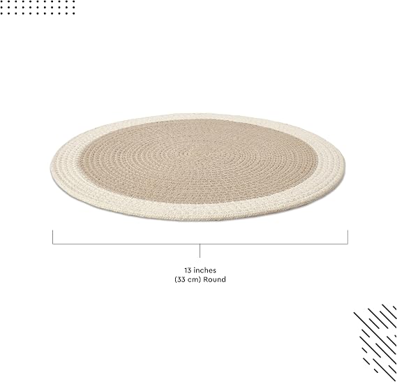 Encasa XO Placemats, Round Cotton Handcrafted Mats 32 cm Beige