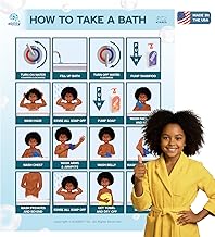 Kiares How to Take a Bath Chart for Toddlers – 12.5 x 16.5 Inches – Self-Adhesive Visual Aid Poster for Kids with Autism & ADHD – Daily Bath Routine – 16 Ethnic Options – OT Designed (African American Girl)
