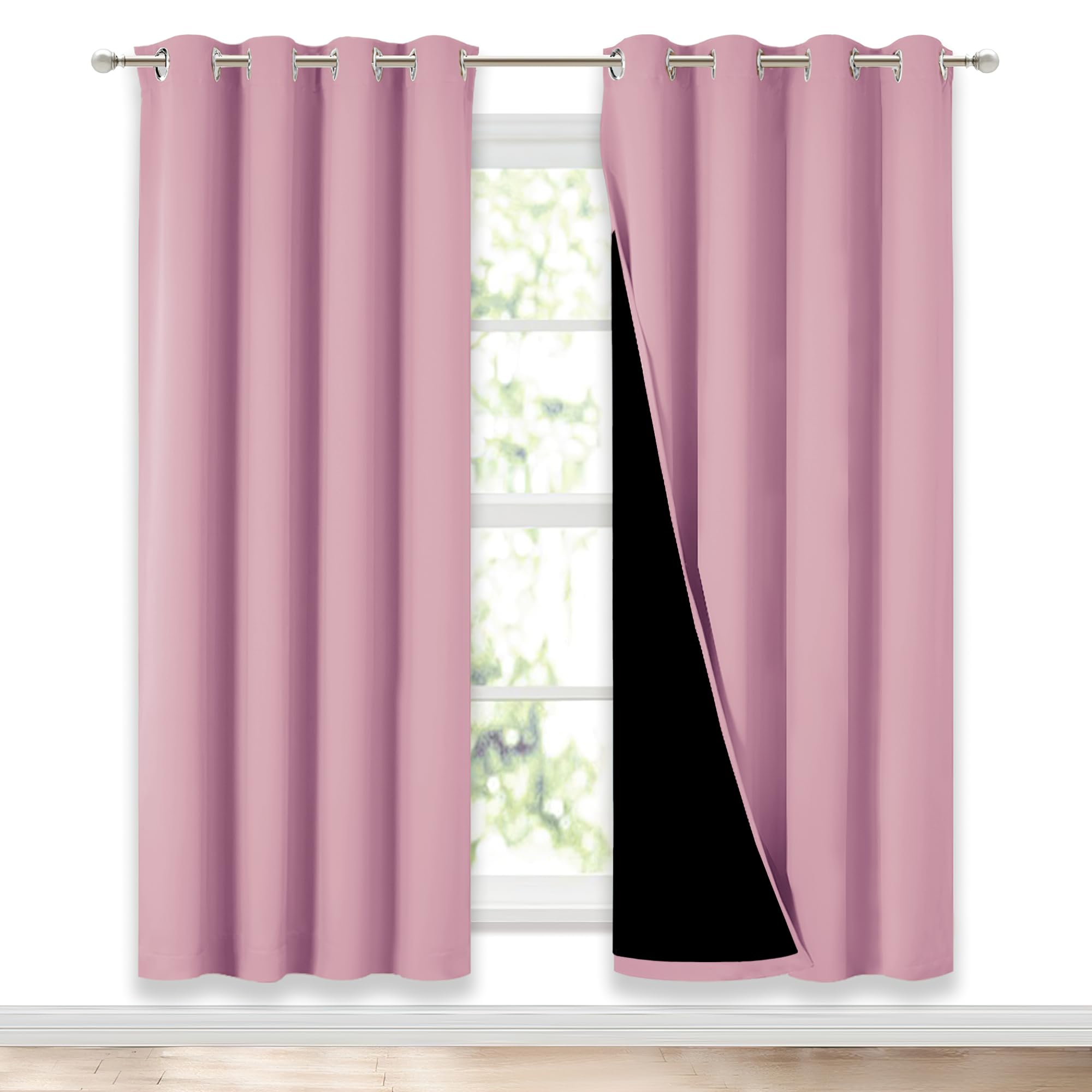 NICETOWN Crystal Pink Full Shade Curtain Panels, Pair of Energy Smart &amp; Noise Blocking Out Blackout Drapes for Dining Room Window, Thermal Insulated Guest Room Lined Window Dressing(52 x 72 inch)