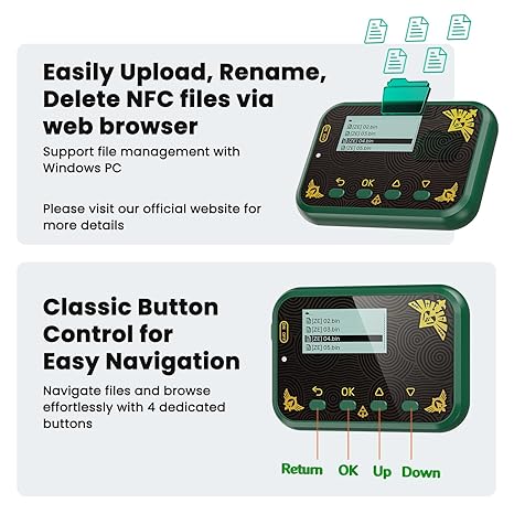 Joysfusion NFC Emulator, Store 3000 NFC Data, Support Ulimited Scan, 1.2 Screen, Easy Button Controls, Rechargeable for Endless Play, Compatible with 50+ Games (Green)