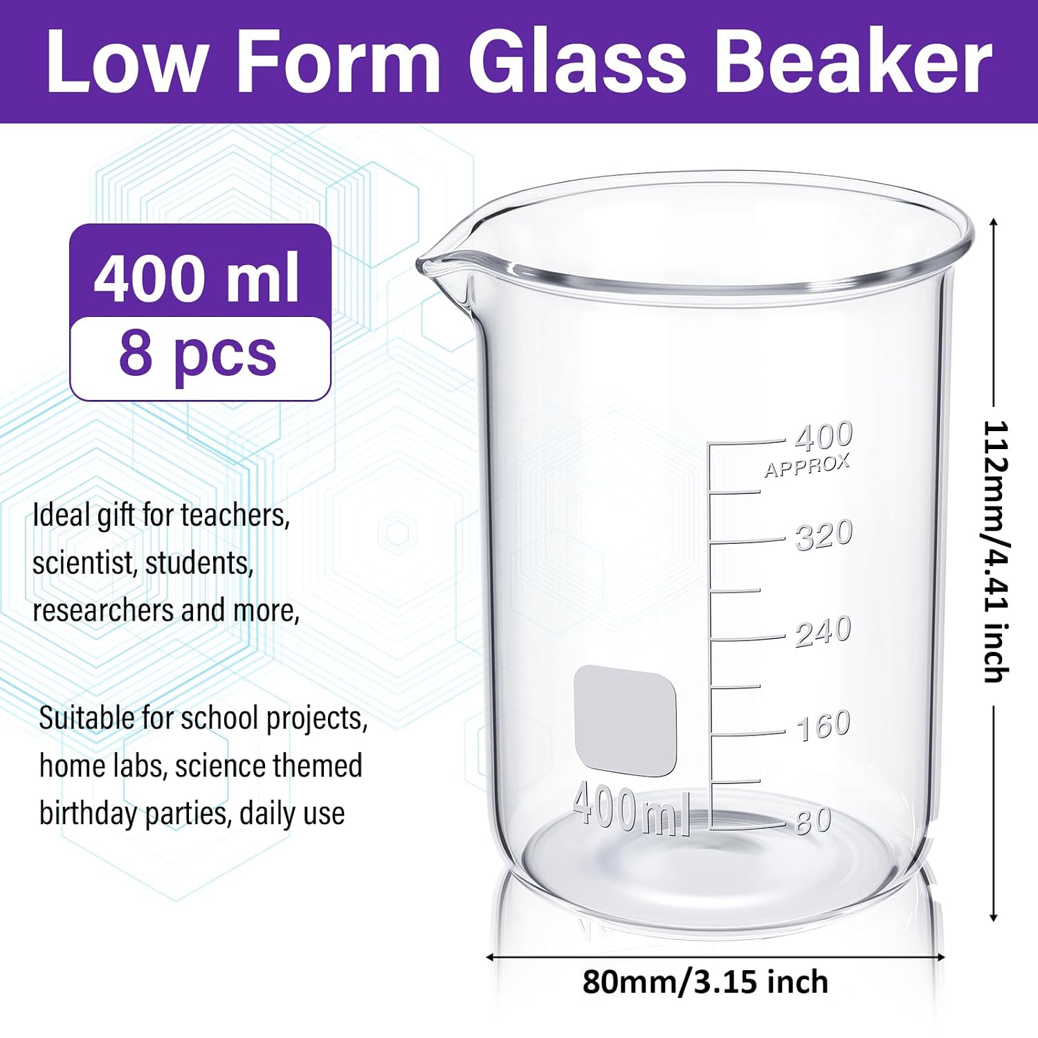 Relaxweex 8 Pcs 400ml Glass Lab Beaker, Borosilicate Low Form Spout