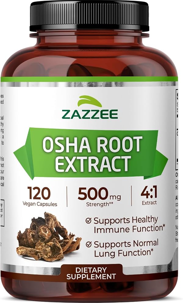 Zazzee OSHA Root 4:1 Extract, 120 Vegan Capsules, 4 Month Supply, Ligusticum Porteri, Botanical & Antioxidant Support, Concentrated & Standardized 4X Herbal Supplement, Non-GMO, Made in the USA