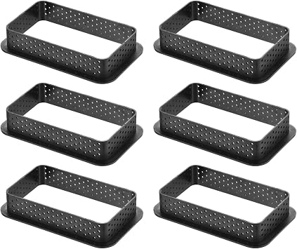 uxcell 6pcs Perforated Cake Mousse Ring, Rectangle Shape Cake DIY Baking Cutter Dessert Pies Decorating Tool for DIY Cake Mousse Dessert, Black