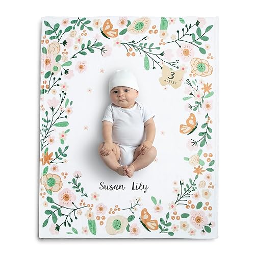 Delta Children Manta de bebé personalizada Milestone - Manta mensual para fotos - Manta de fotos para recién nacidos, floral