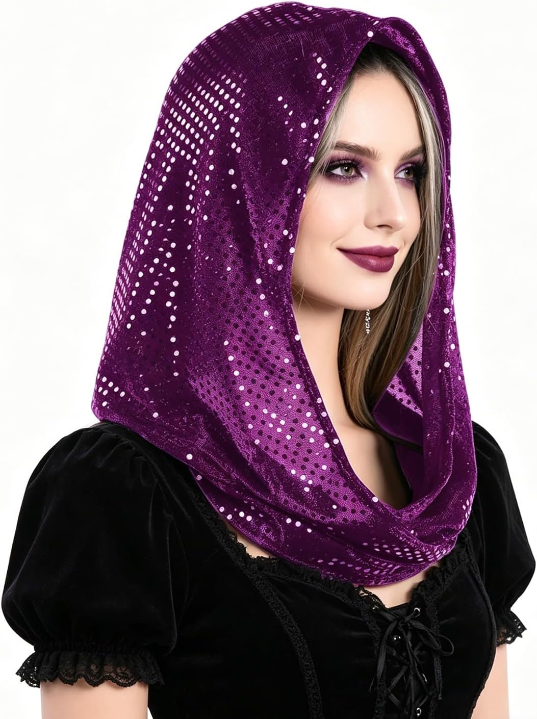 RARITYUS Sparkly Sequin Hooded Costume Hats for Women Men Glitter Head Scarf Rave Hood Halloween Accessories