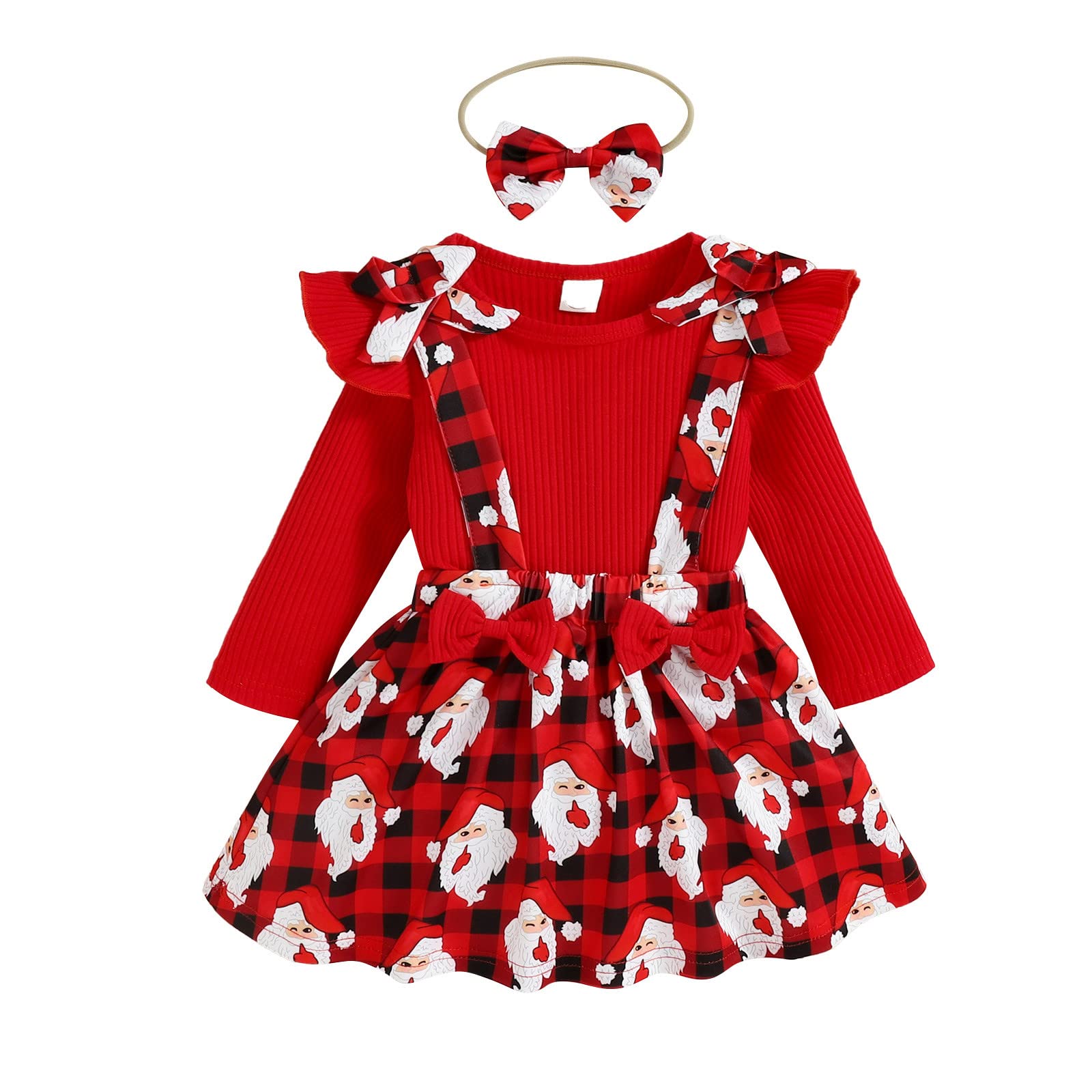 Cokbyavla Infant Baby Girl Christmas Plaid Overall Dress Outfits,Toddler Girl Christmas Dress Baby First Photoshoot Outfit Santa Baby Girls' Velvet Dress Christ(Red-38,12-18 Months)