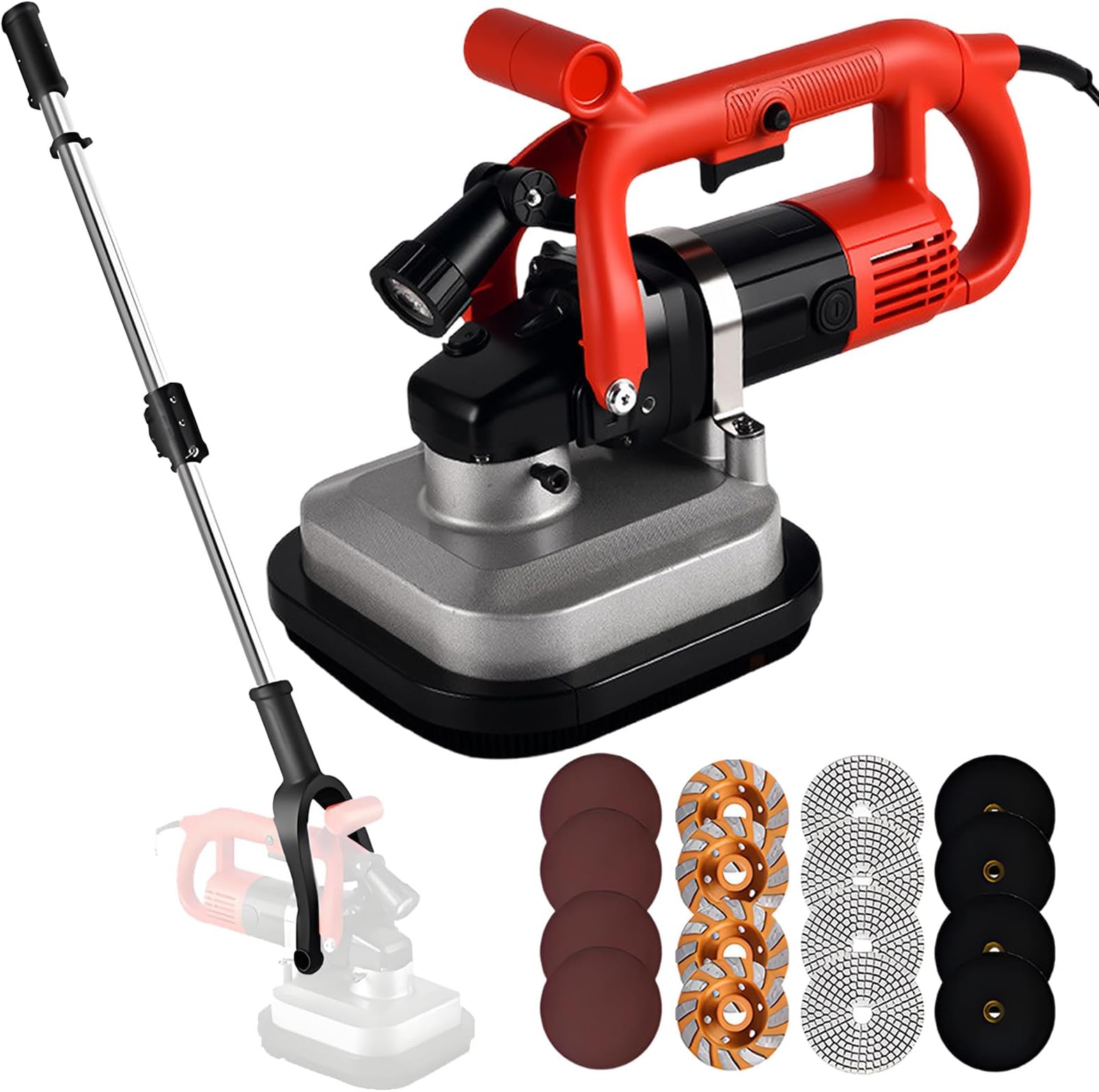 Handheld Wall Floor Sander,4" Grinding Diameter,Professional Four-Head Grinding Machine,for Workbench Polishing and Concrete Finishing RodSet