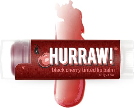 Hurraw! Black Cherry Tinted Lip Balm Sheer Red Tint Organic, Certified Vegan, Cruelty and Gluten Free. Non-GMO, 100% Natural Ingredients. Bee, Shea, Soy and Palm Free. Made in USA