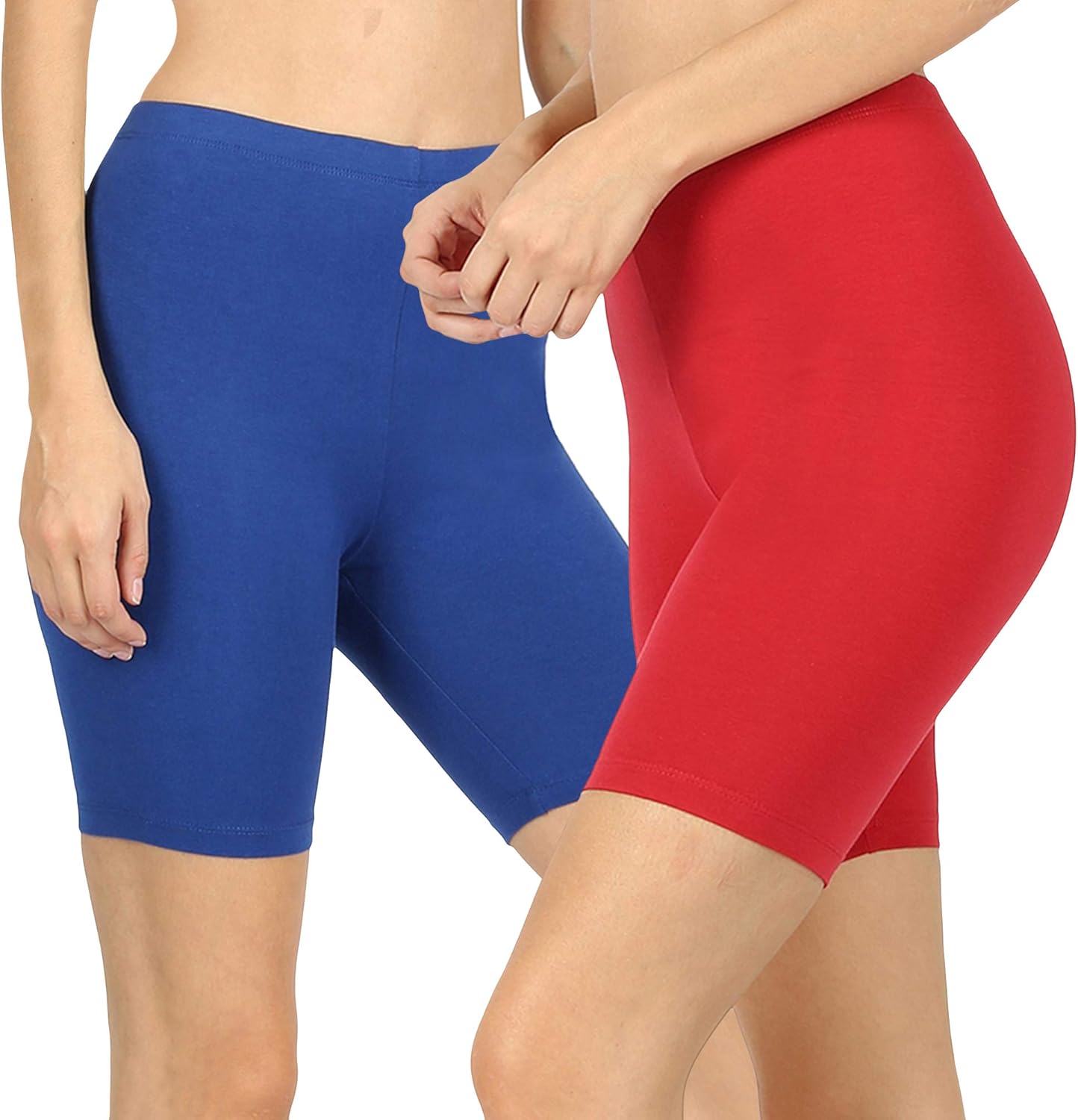Womens & Plus Cotton Stretch Mid-Tight Length Fitness Sport Biker Shorts Leggings (2PK: MID Navy/Ruby, S)