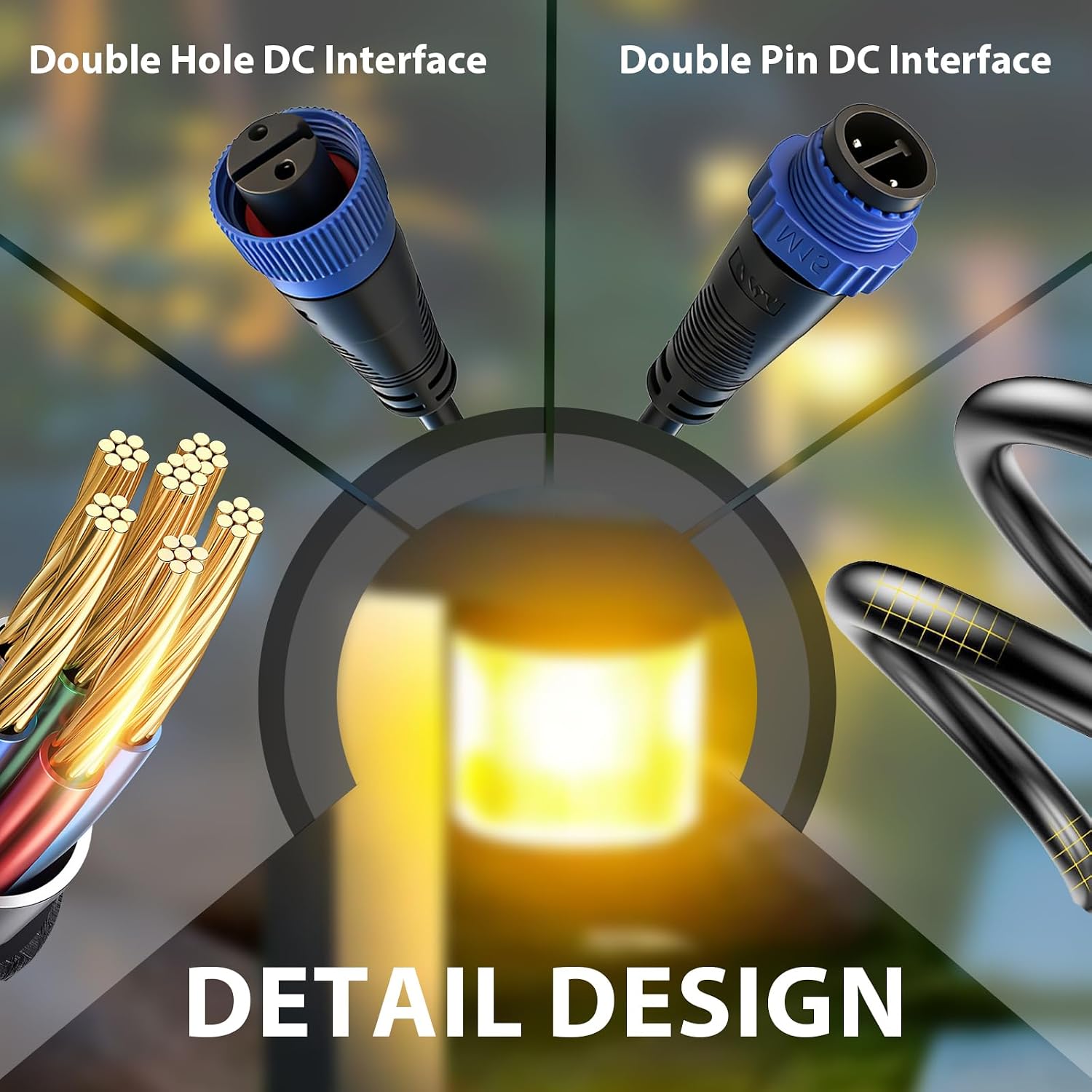 IP67 Waterproof 1 Male to 2 Female Y Splitter Cable (2Pairs) with 16.5FT Extension Cord Kit, Compatible with Philips Hue Outdoor Lights, for Garden Landscape Patio Smart Lighting Expansion