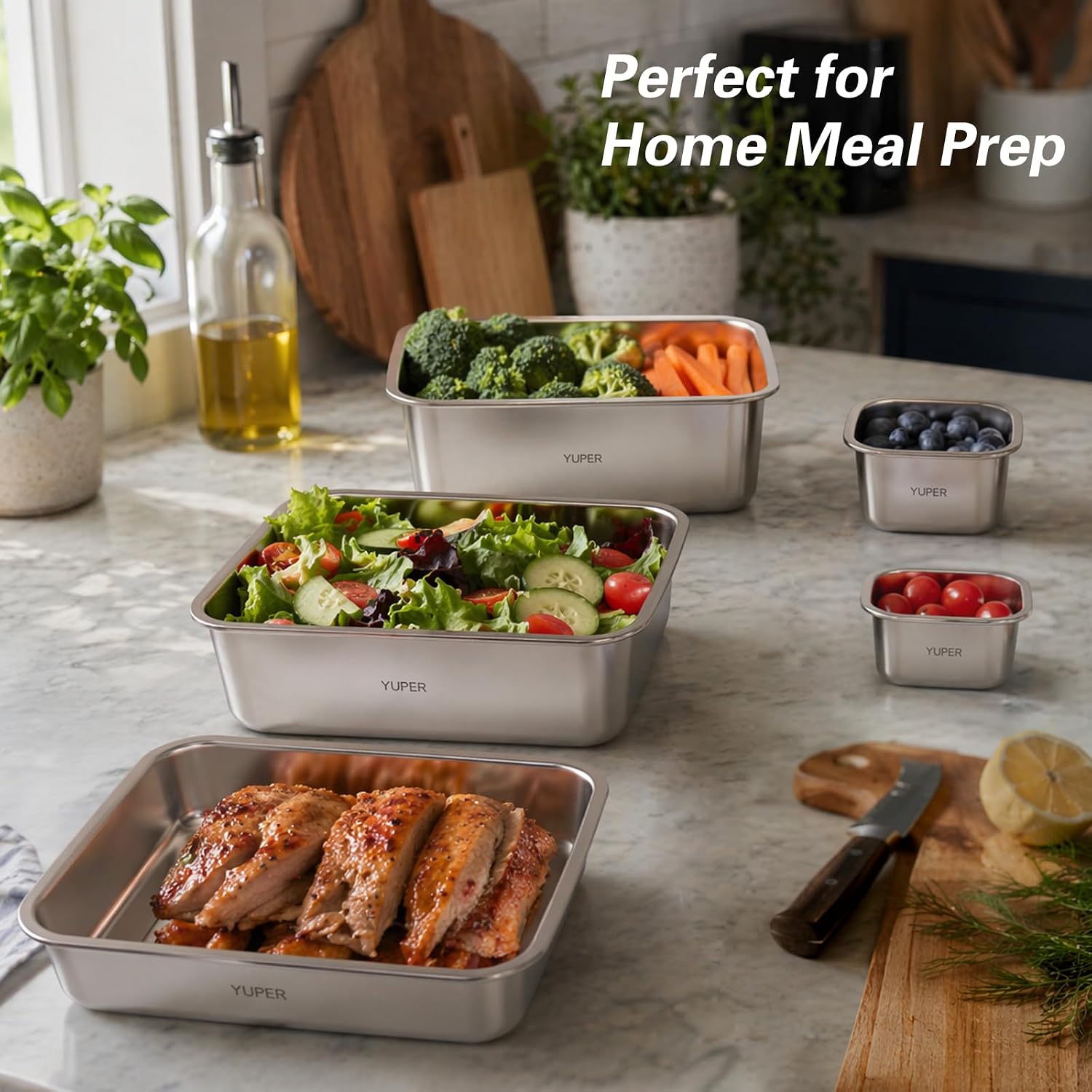 YUPER Stainless Steel Food Containers with Lids and Handle, 5 Pack