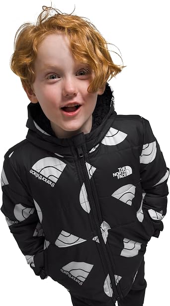 THE NORTH FACE Boys' Reversible Mount Chimbo Full Zip Hooded Jacket, TNF Black Next Gen Logo Print,2