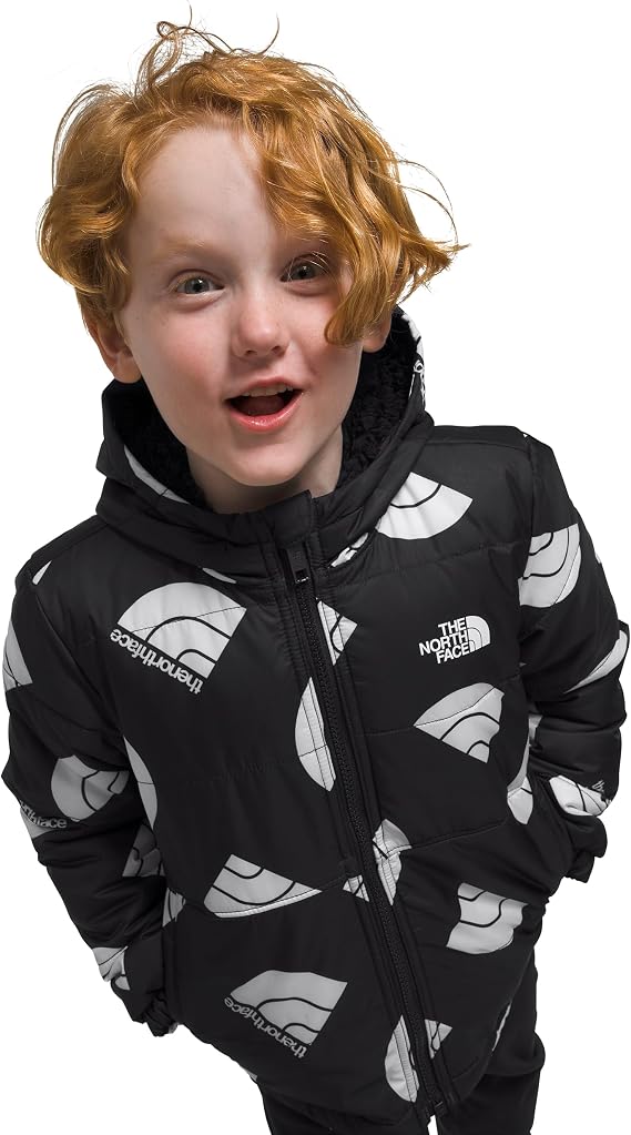 THE NORTH FACE Boys' Reversible Mount Chimbo Full Zip Hooded Jacket, TNF Black Next Gen Logo Print,2
