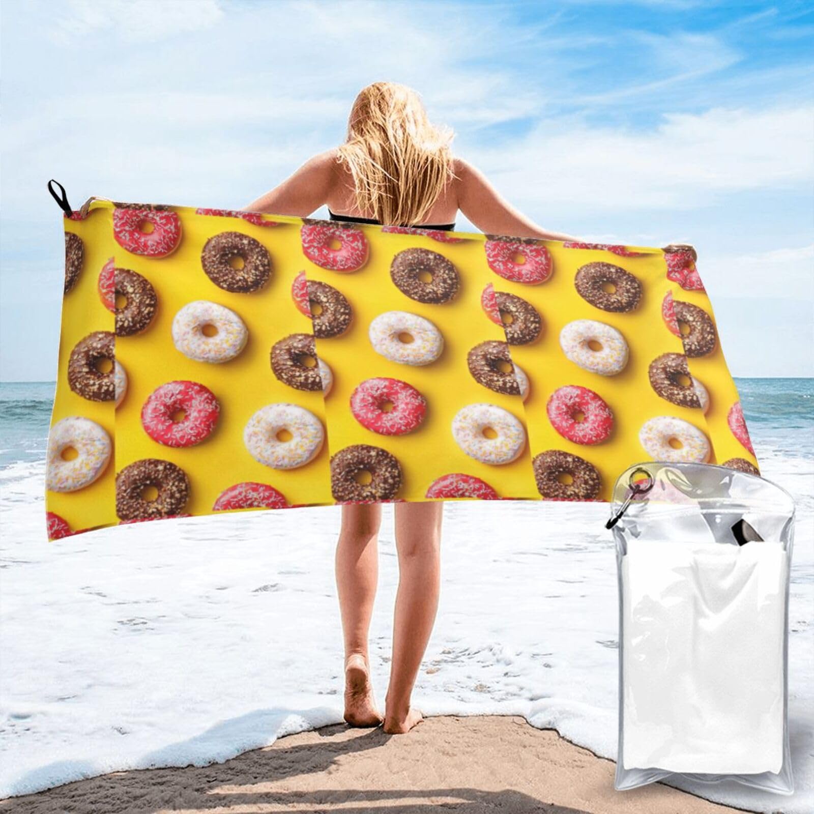 Toalla de playa portátil y ligera con divertido diseño de donas