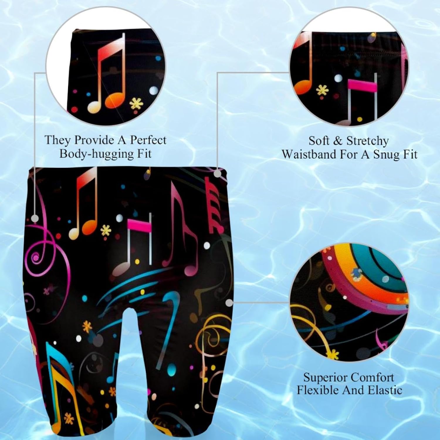 Colorful Music Notes Swimsuit Mens Swim Jammers Endurance Long Racing Training Swimsuit