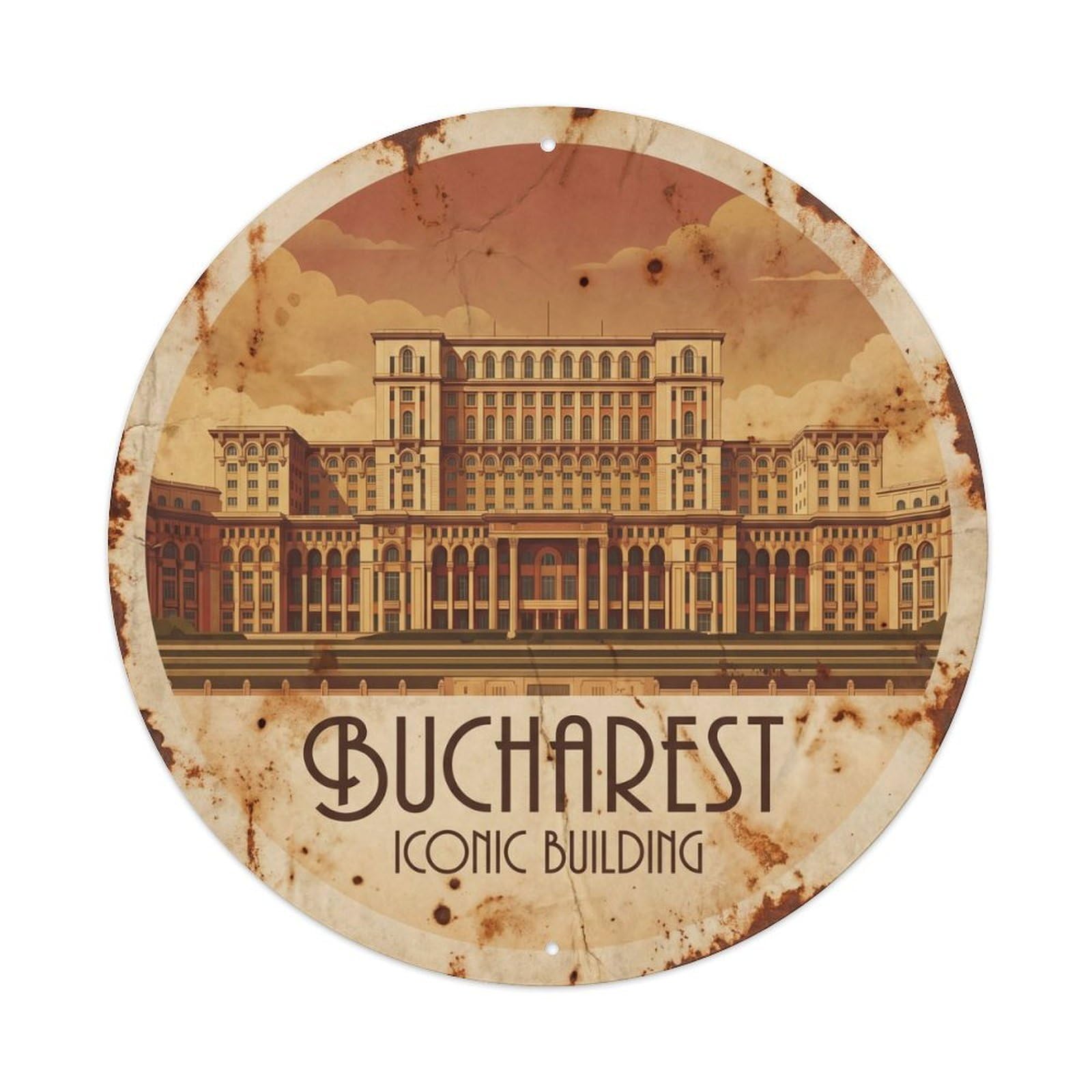 Fqcyn Style Vintage Travel Bucharest Parliament Iconic Metal Tin Sign