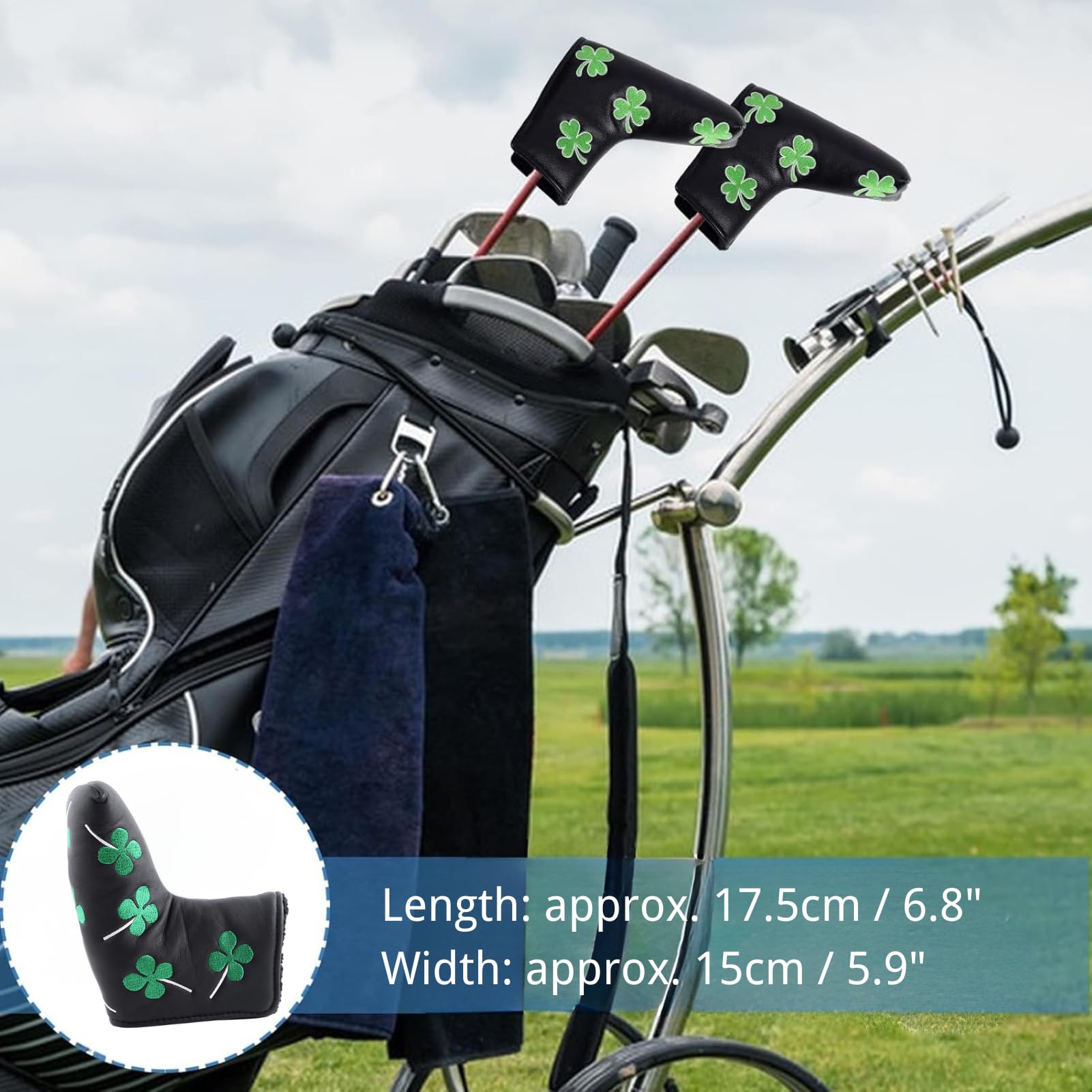 Cubierta para Martillo de Golf para Putter 17,5 x 15 cm Putter Cover Clover para Todos Los Putters Adapta a Todas Las Marcas (Negro)