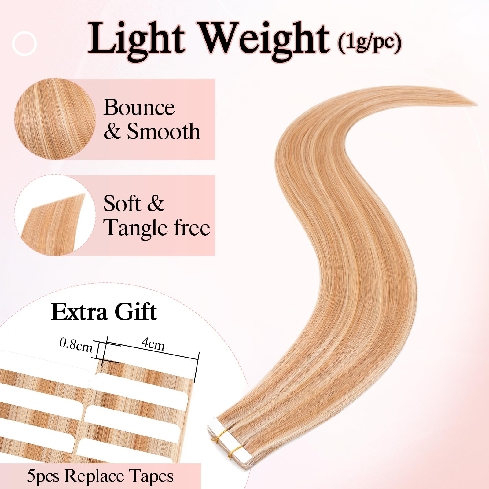 SEGOHAIR 10Pcs Human Hair Tape in Extensions, 14" Thin Tape Hair Extensions - Image 2