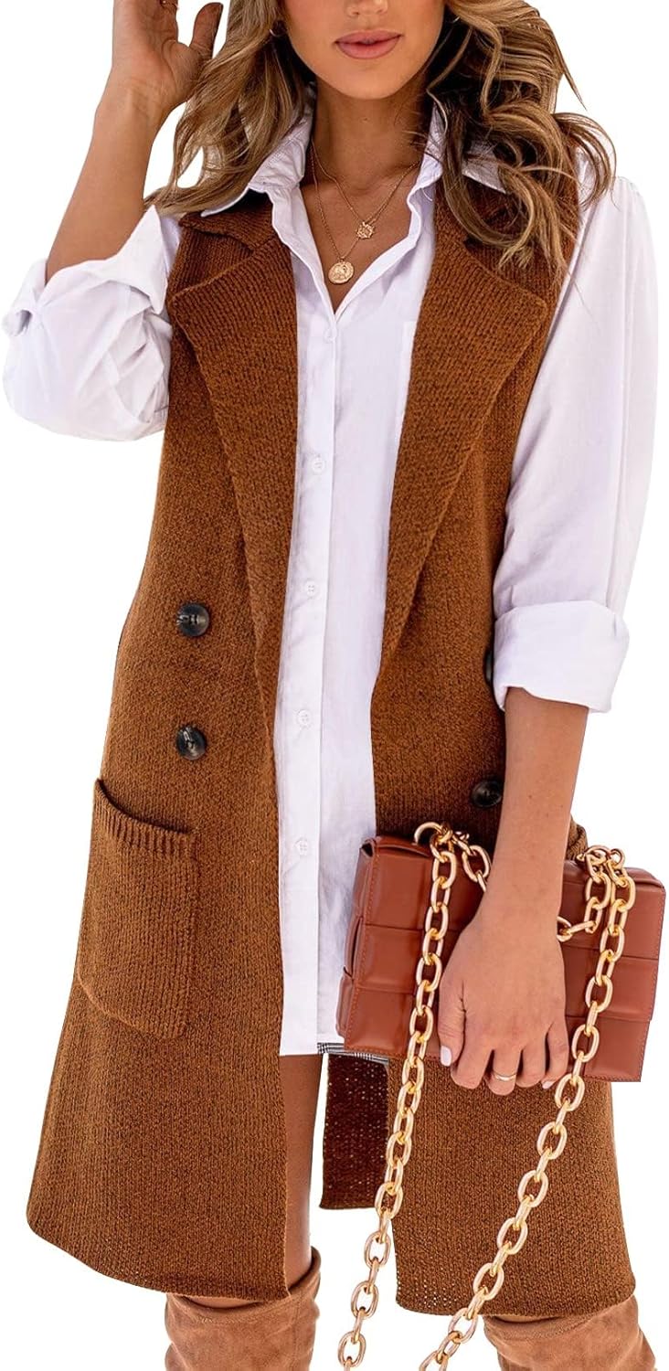 IDEALSANXUN Womens Long Sweater Vest Fall Winter Sleeveless Knit Cardigan Outerwear