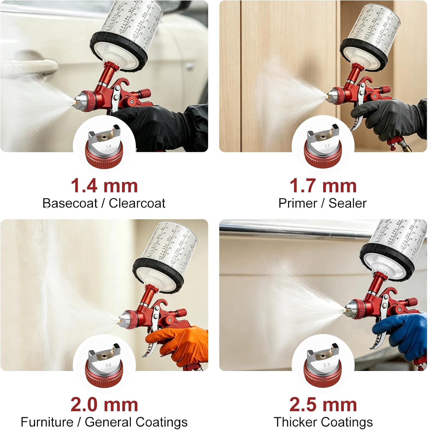 HVLP Spray Gun, Automotive Paint Guns w/ 4 Nozzles, 10x 22oz Cups