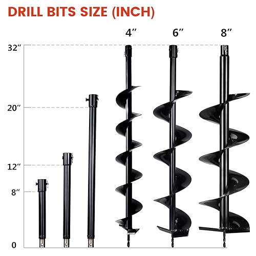 Miniatura 8 de DC HOUSE Excavadora de agujeros de poste alimentada por gas de 52 cc de 24 HP con broca de taladro de 12 pulgadas  2 paquetes de envío
