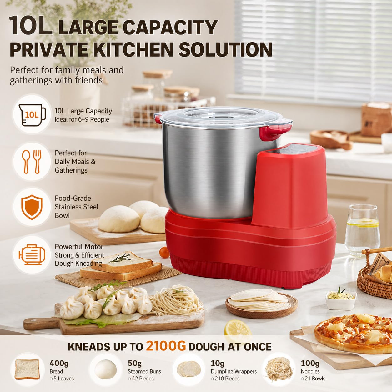 Miscelatore Per Farina Per Pasta In Acciaio Inox Da 10 L, Macchina Per Impastare Con Funzione Di Fermentazione Per Pasticceria Casalinga, Facile Da Pulire