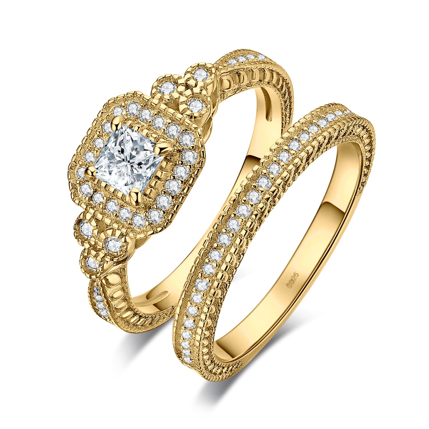 JewelryPalace Classico Anello Halo Donna Argento 925 con Cubica Zirconia, Infinito Anelli Impilabili con Pietra a Taglio Principessa e Smeraldo, Fedi Nuziali Canale Fidanzamento Set Gioielli Donna