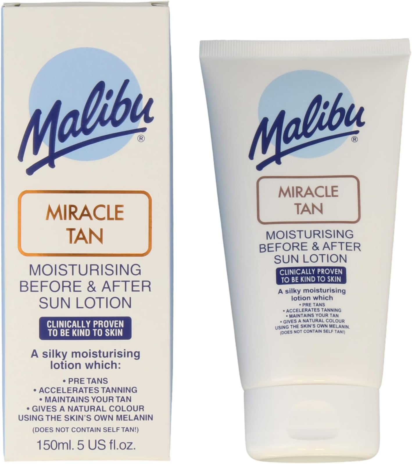 Malibu Miracle Tan Lotion Before and After Sun Moisturising Lotion with Aloe Vera, Vitamin E and Citrus Flavonoids, Hydrating Tan Enhancing Skin Care, 150ml