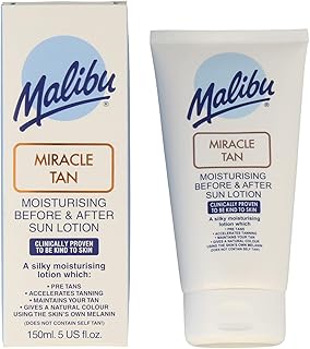 Malibu Miracle Tan Extender Lotion - After Sun Lotion & Deep Bronzing Enhancer, Hydrating Body Moisturizer with Aloe Vera & Vitamin E, Boosts Melanin, Summer Vacation Essential, Made in UK, 5 Fl Oz