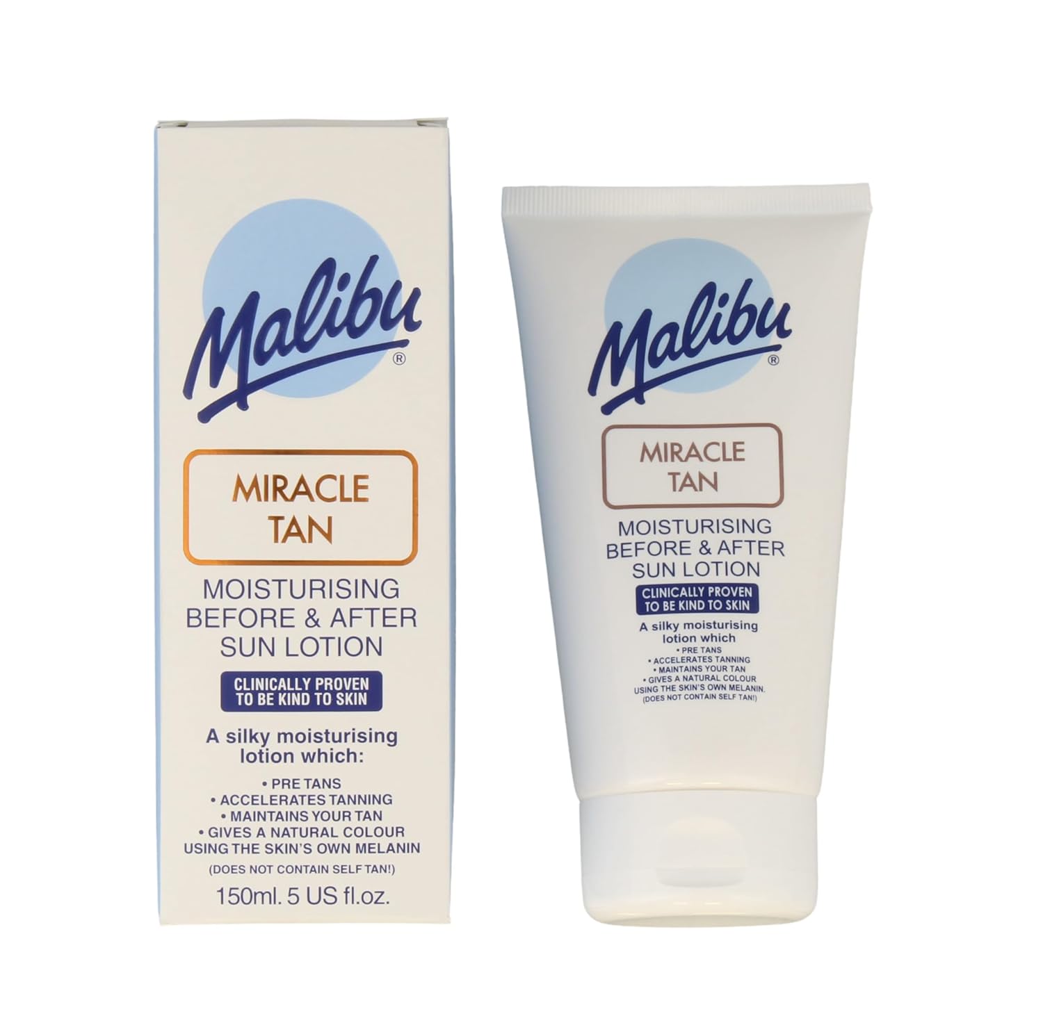 Malibu Miracle Tan Extender Lotion - After Sun Lotion & Deep Bronzing Enhancer, Hydrating Body Moisturizer with Aloe Vera & Vitamin E, Boosts Melanin, Summer Vacation Essential, Made in UK, 5 Fl Oz