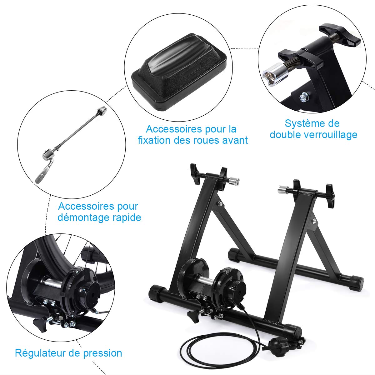 COSTWAY Home Trainer Vélo Magnétique pour Roue 26-28’’ 700 C Entraîneur Turbo de Vélo Pliable Noir en Acier Charger Max 150KG