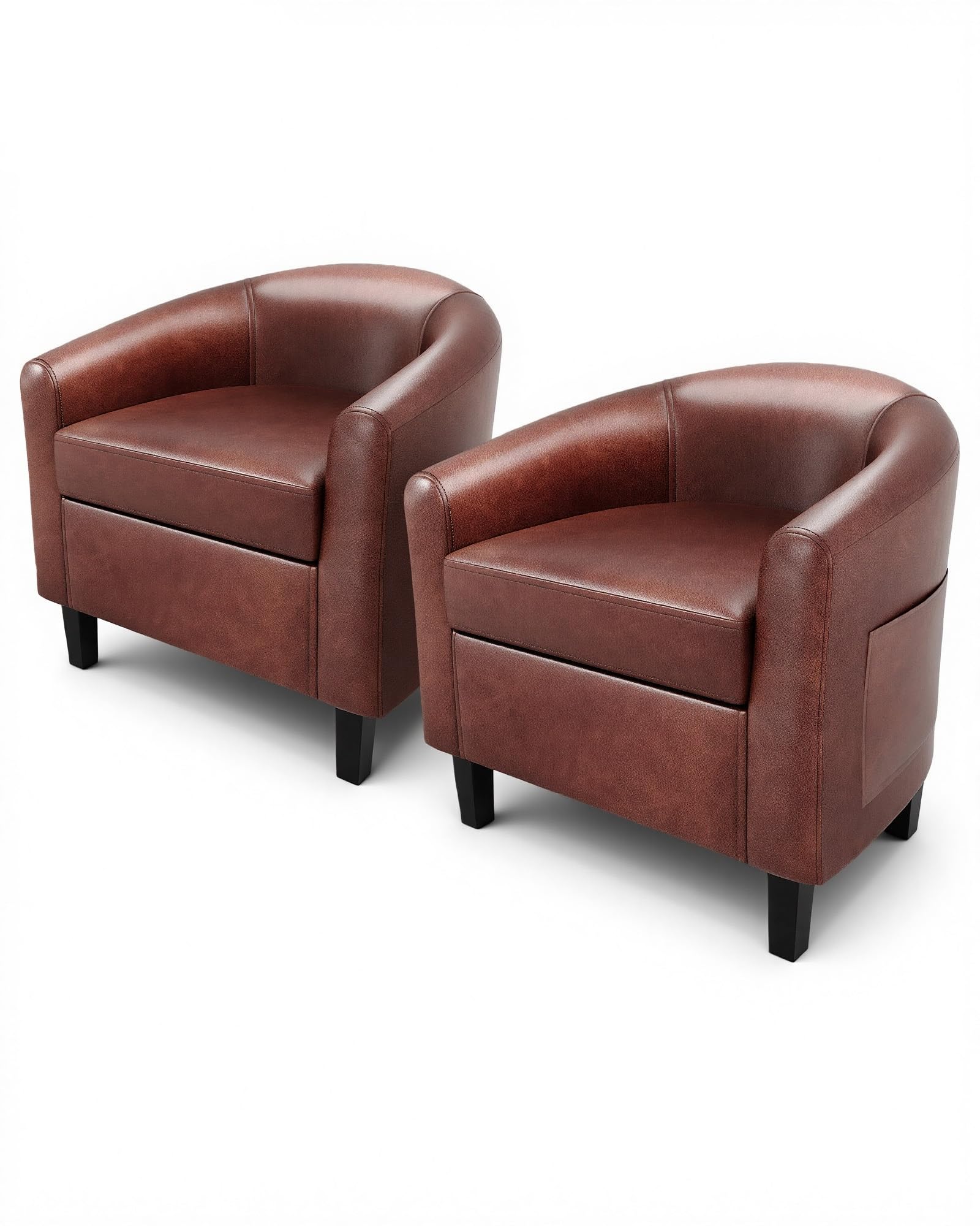 Photo 1 of GarveeHome Accent Chairs Set of 2 Faux Leather Barrel Chair Club Armchair with Soft Seat for Living Room Bedroom Reading Waiting Room - Brown
