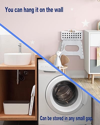 Miniatura 131 de Acko. Taburete plegable de 13 pulgadas de alto, resistente, para niños y adultos, cocina, jardín, baño, taburete con escalón. Blanco,Negro