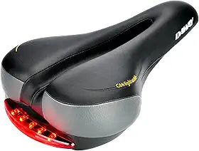 Assento de bicicleta confortável masculino e feminino – DAWAY C66 Almofada de selim de couro acolchoado com lanterna traseira, impermeável, macia, respirável, serve para MTB, a maioria das bicicletas
