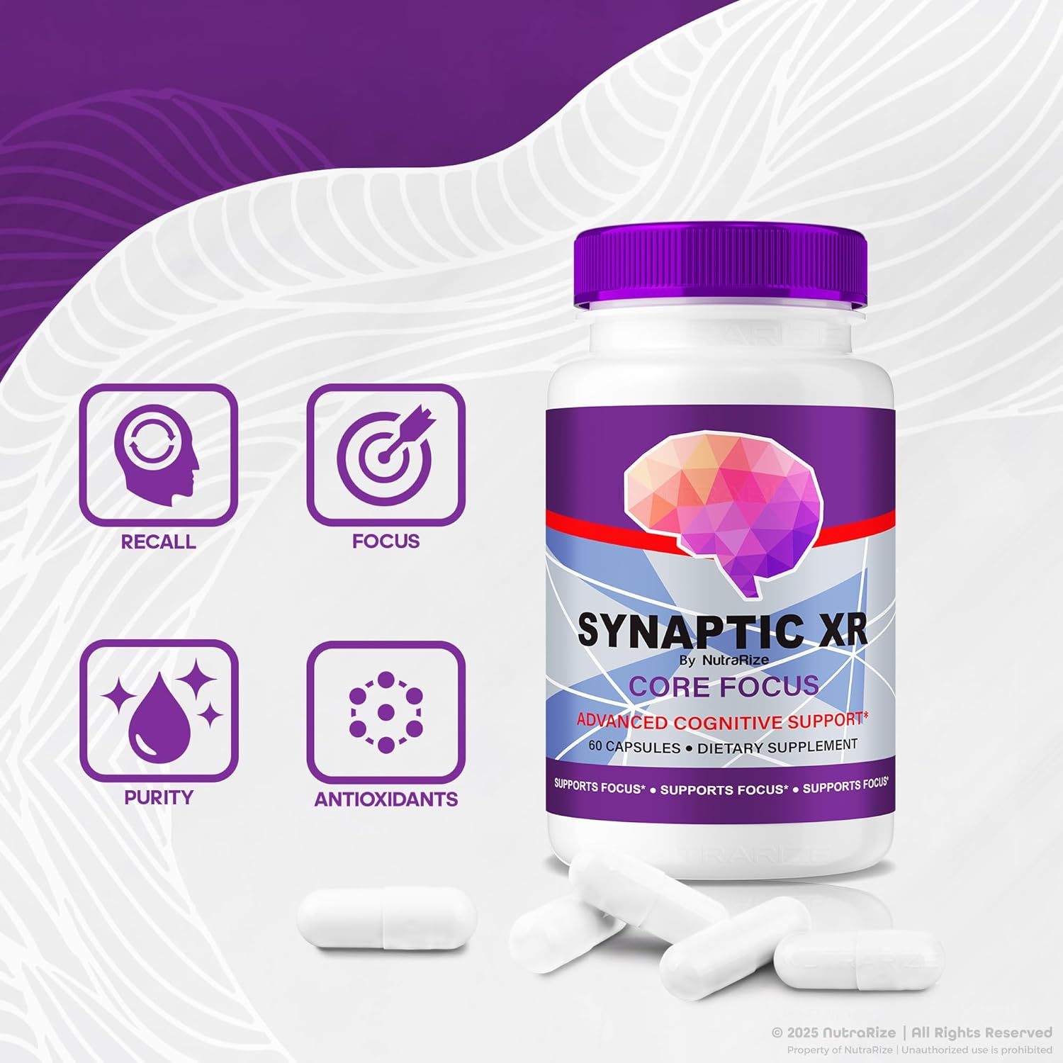 NutraRize (5 Pack) Synaptic XR – Daily Support Capsules with a Balanced Blend for Focus, Sharpness, and Everyday Performance| Easy-to-Take Pills for Daily Wellness (300 Capsules)